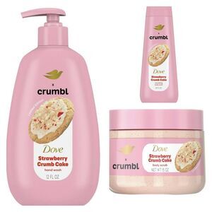 Dove x Crumbl Cookie Body Wash & Hand Wash & Scrub Set Strawberry Crumb Cake New